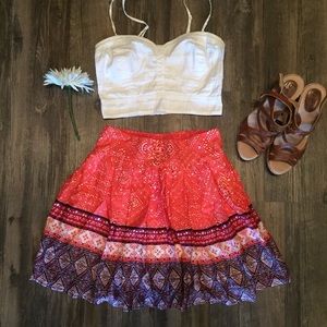 Colorful orange & purple printed mini skirt size M